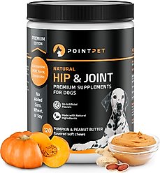 PointPet Glucosamine Peanut Butter & Pumpkin Flavored Hip & Joint Support Soft Chews Dog Supplement, 120 count