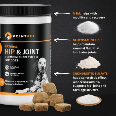 Show full view: PointPet Glucosamine Peanut Butter & Pumpkin Flavored Hip & Joint Support Soft Chews Dog Supplement, 120 count slide 7 of 10