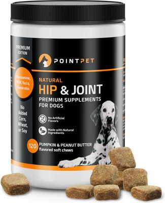 Show full view: PointPet Glucosamine Peanut Butter & Pumpkin Flavored Hip & Joint Support Soft Chews Dog Supplement, 120 count slide 9 of 10