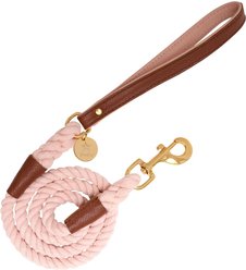 PoisePup Bella Rose Leather Handle Rope Dog Leash, Brown/Light Pink, 5-ft long, 1/2-in wide