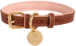 PoisePup Bella Rose Leather Standard Dog Collar, Brown/Light Pink, Large: 15.7 to 18.8-in neck, 0.9-in wide