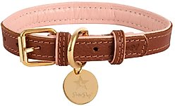 PoisePup Bella Rose Leather Standard Dog Collar, Brown/Light Pink, Small: 9.5 to 12.5-in neck, 3/4-in wide