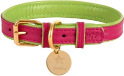 PoisePup Candy Swirl Leather Standard Dog Collar, Pink/Green, Small: 9.5 to 12.5-in neck, 3/4-in wide