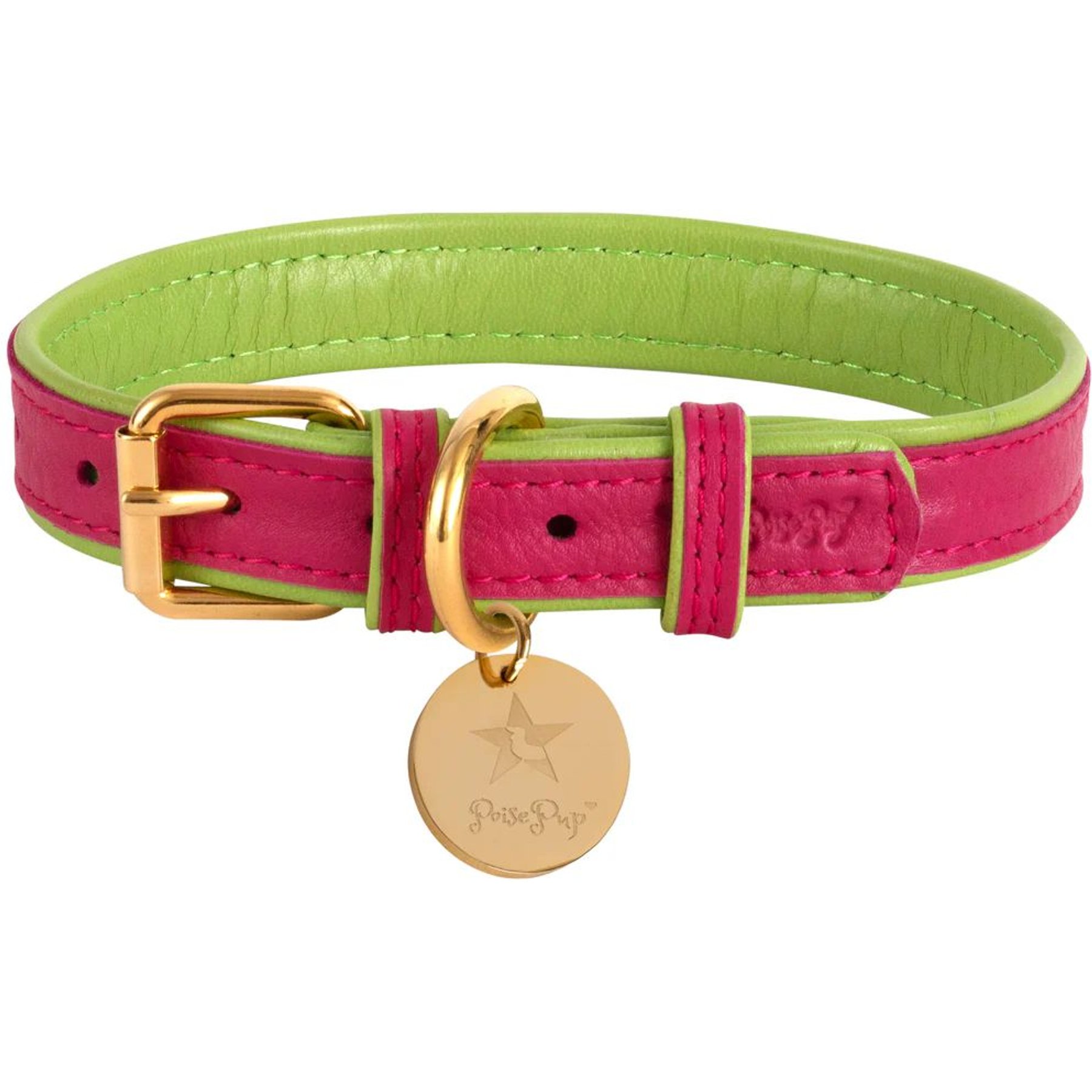 PoisePup Candy Swirl Leather Standard Dog Collar, Pink/Green, Small: 9.5 to 12.5-in neck, 3/4-in wide