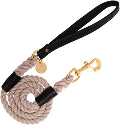 PoisePup Dark Night Leather Handle Rope Dog Leash, Black, 5-ft long, 1/2-in wide