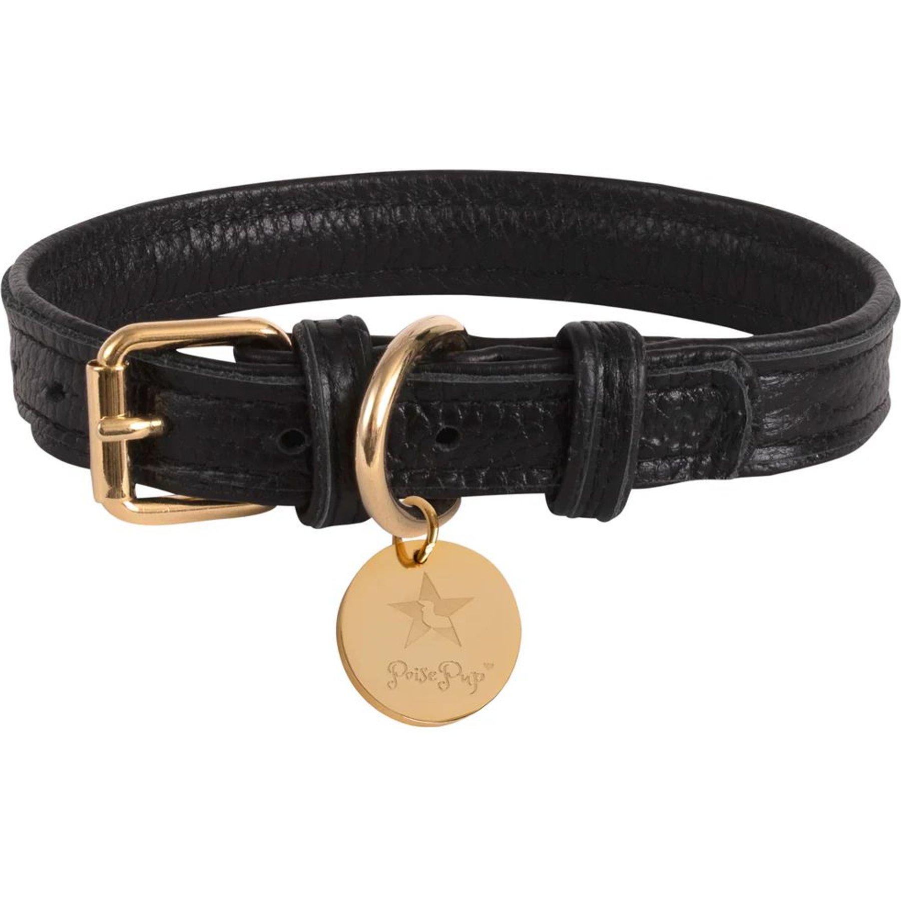 PoisePup Dark Night Leather Standard Dog Collar, Black, Medium: 12.5 to 15.7-in neck, 3/4-in wide