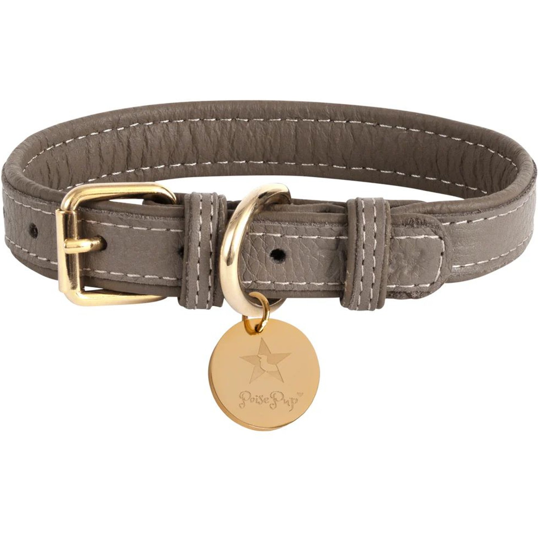 PoisePup Desert Mint Leather Standard Dog Collar, Grey, Medium: 12.5 to 15.7-in neck, 3/4-in wide