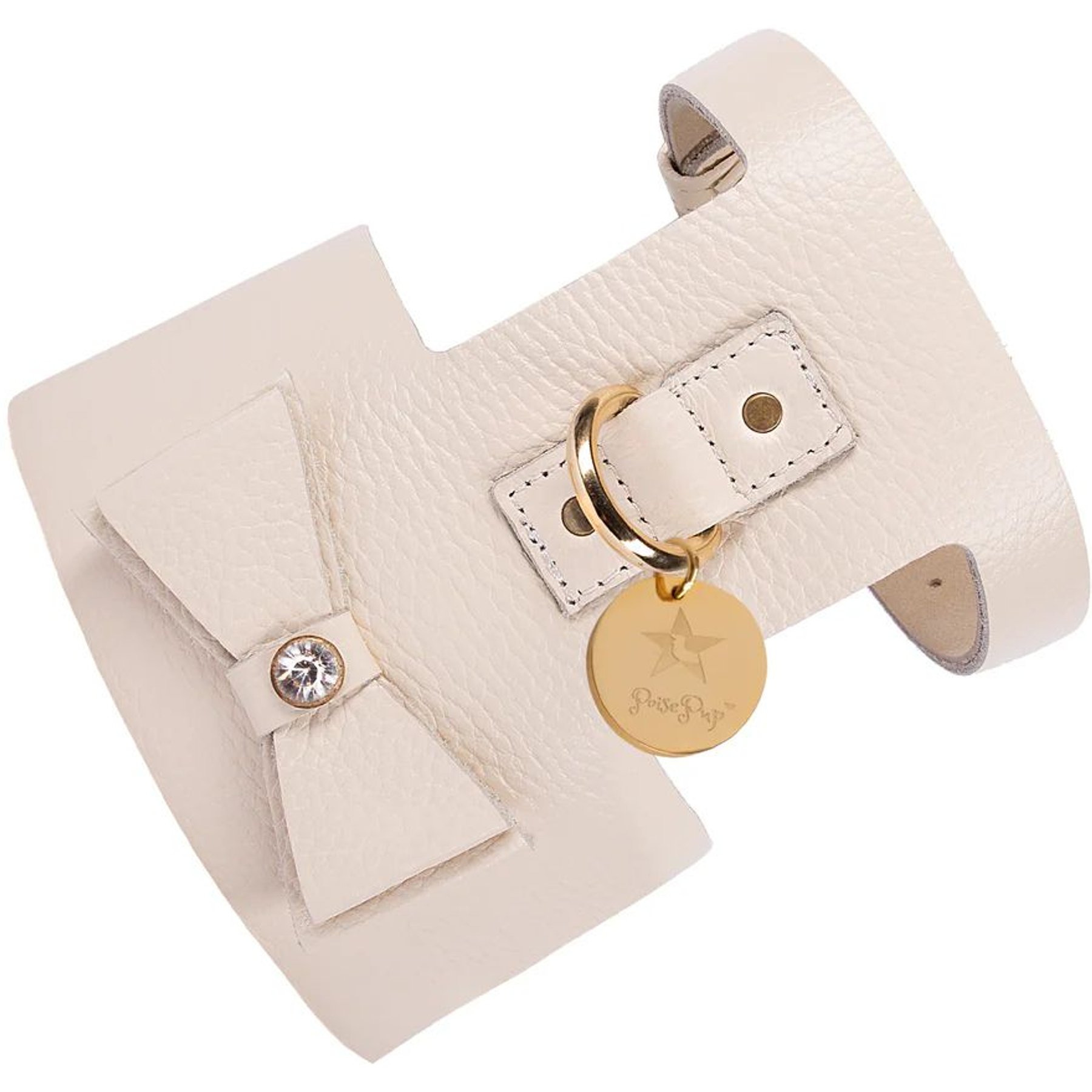 PoisePup Hot Marine Leather Basic Dog Harness, White, X-Small: 15 to 17.5-in chest