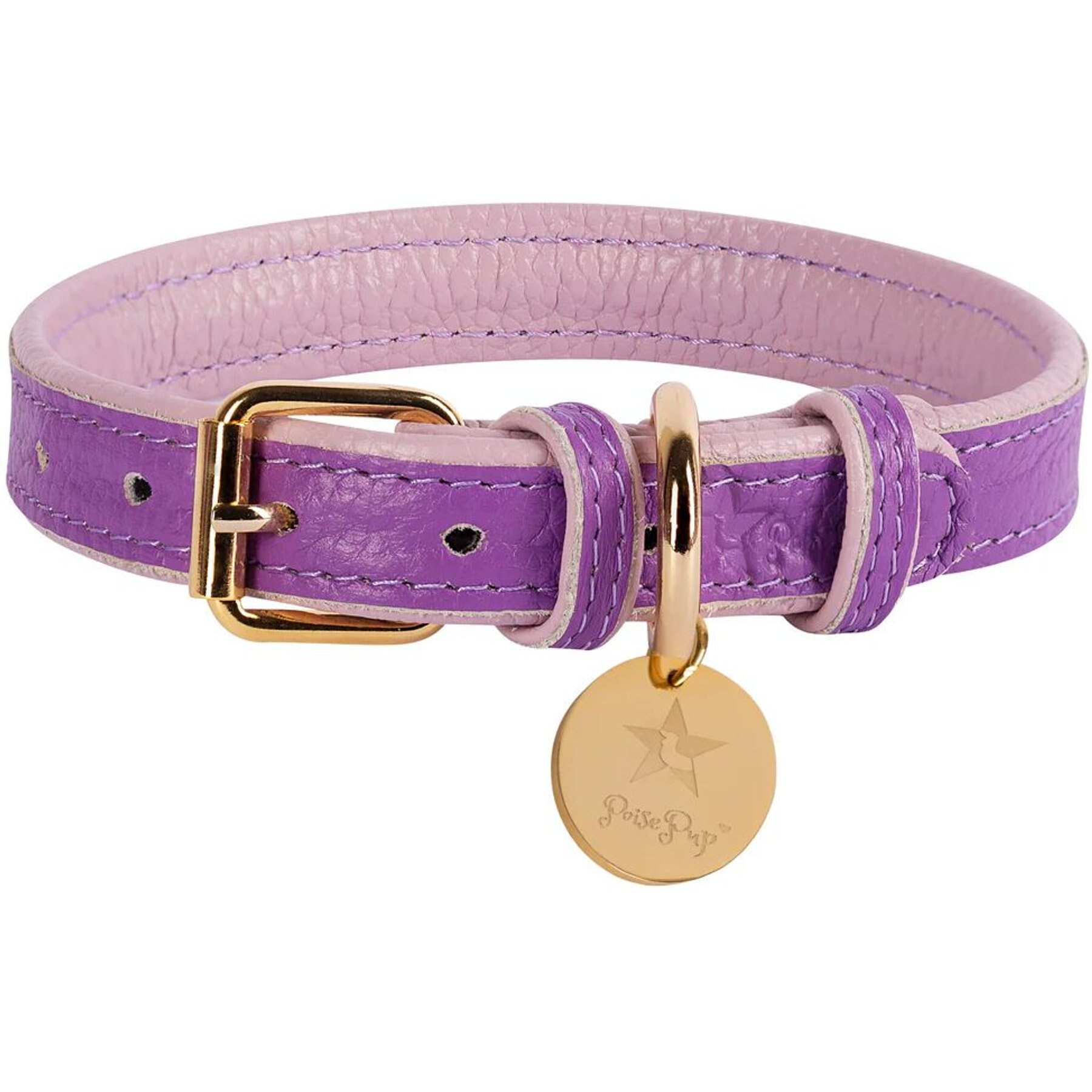 PoisePup Lavish Lavender Leather Standard Dog Collar, Purple/Lilac, Medium: 12.5 to 15.7-in neck, 3/4-in wide