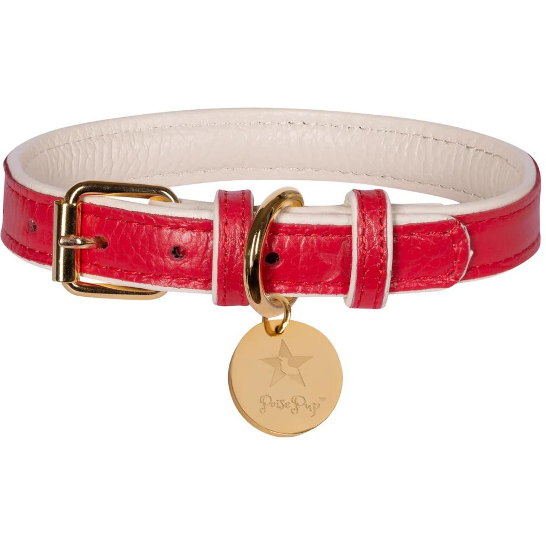 PoisePup Melting Hearts Leather Standard Dog Collar, Red/White, Large: 15.7 to 18.8-in neck, 0.9-in wide