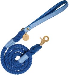 PoisePup Ocean Vibes Leather Handle Rope Dog Leash, Blue, 5-ft long, 1/2-in wide