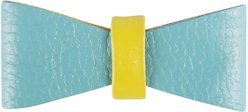 PoisePup Sunshine Babe Leather Dog Bow Tie, Light Blue/Yellow, Small