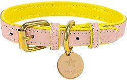PoisePup Sweetest Thing Leather Standard Dog Collar, Light Pink/Yellow, Large: 15.7 to 18.8-in neck, 0.9-in wide