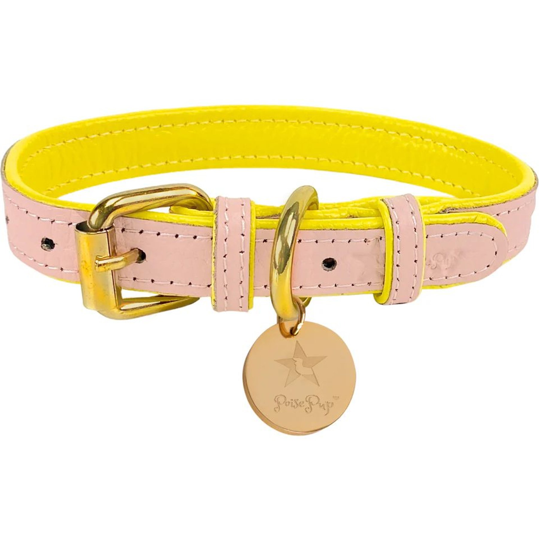 PoisePup Sweetest Thing Leather Standard Dog Collar, Light Pink/Yellow, Small: 9.5 to 12.5-in neck, 3/4-in wide