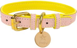 PoisePup Sweetest Thing Leather Standard Dog Collar, Light Pink/Yellow, X-Large: 18.8 to 22-in neck, 0.9-in wide