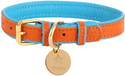 PoisePup Vibrant Sunset Leather Standard Dog Collar, Orange/Blue, Small: 9.5 to 12.5-in neck, 3/4-in wide