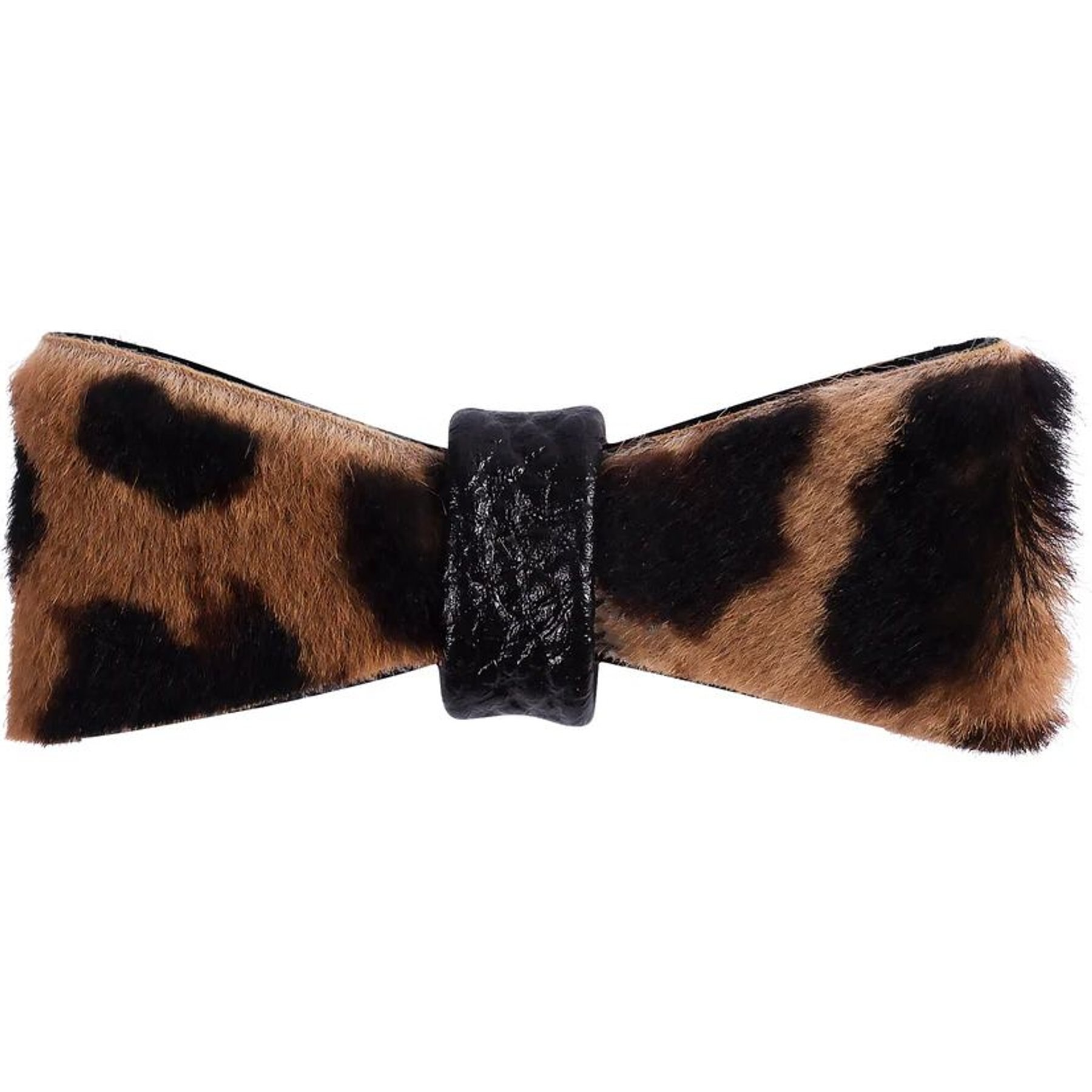 PoisePup Wildest One Leather Dog Bow Tie, Black/Leopard, Small