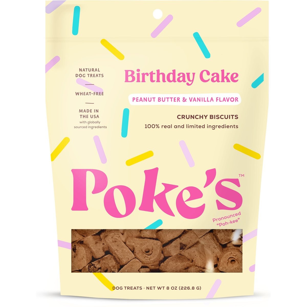 Poke's Birthday Cake Biscuit Crunchy Dog Treats, 8-oz bag