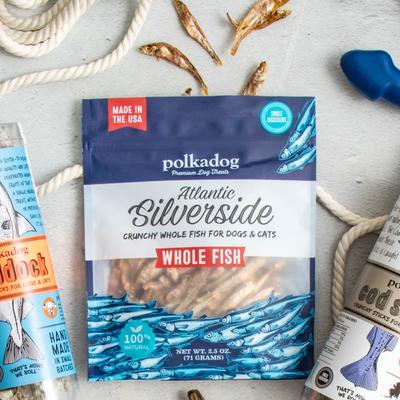 Show full view: Polkadog Atlantic Silverside Crunchy Whole Fish Dehydrated Dog & Cat Treats, 2.5-oz bag slide 4 of 6