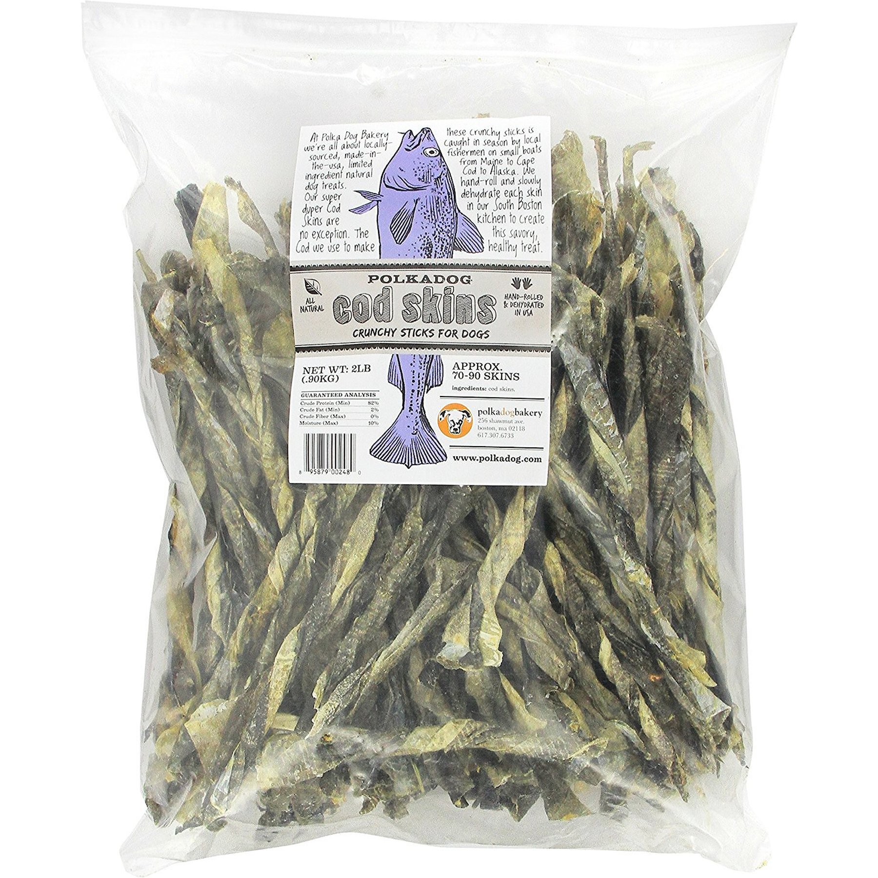 Polkadog Cod Skins Dehydrated Dog & Cat Treats, 2-lb bag