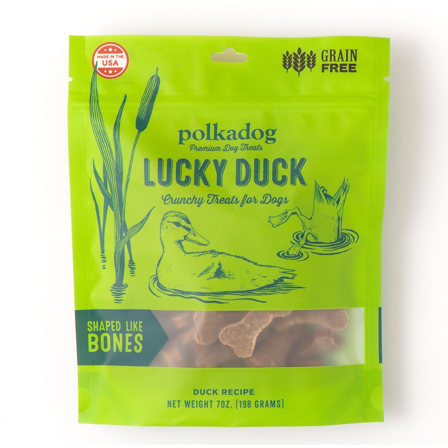 Polkadog Lucky Duck Bone Shaped Dehydrated Dog Treats, 7-oz bag