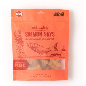 Polkadog Salmon Says Bone-Shaped Crunchy Dehydrated Dog & Cat Treats, 7-oz bag