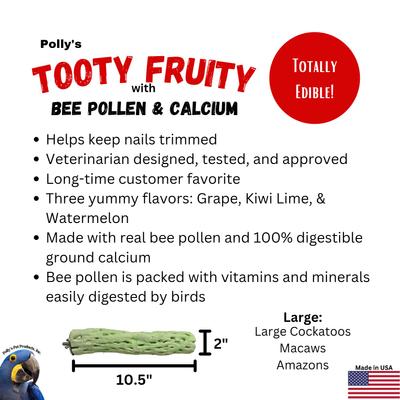 Show full view: Polly's Pet Products Kiwi-Lime Flavor Tooty Fruity Bee Pollen Bird Perch, Green, Large slide 8 of 10