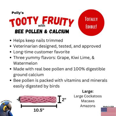 Show full view: Polly's Pet Products Watermelon Flavor Tooty Fruity Bee Pollen Bird Perch, Pink, Large slide 8 of 9