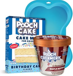 Pooch Cake Basic Starter Plus Birthday Cake Mix with Cake Mold Kit & Pooch Creamery Maple Bacon Ice Cream Dog Birthday Cake, 10-oz box