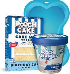Pooch Cake Basic Starter Plus Birthday Cake Mix with Cake Mold Kit & Pooch Creamery Vanilla Ice Cream Dog Birthday Cake, 10-oz box