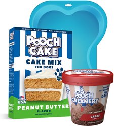 Pooch Cake Basic Starter Plus Peanut Butter Cake Mix with Cake Mold Kit & Pooch Creamery Carob Ice Cream Dog Birthday Cake, 9-oz box & 5.25-oz carton