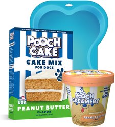 Pooch Cake Basic Starter Plus Peanut Butter Cake Mix with Cake Mold kit & Pooch Creamery Peanut Butter Ice Cream Dog Birthday Cake, 9-oz box & 5.25-oz carton