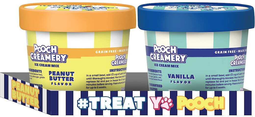 Pooch Creamery Ice Cream Mix Twin Pack Peanut Butter & Vanilla Flavor Lickable Dog Treats, 2.3-oz tub, pack of 2