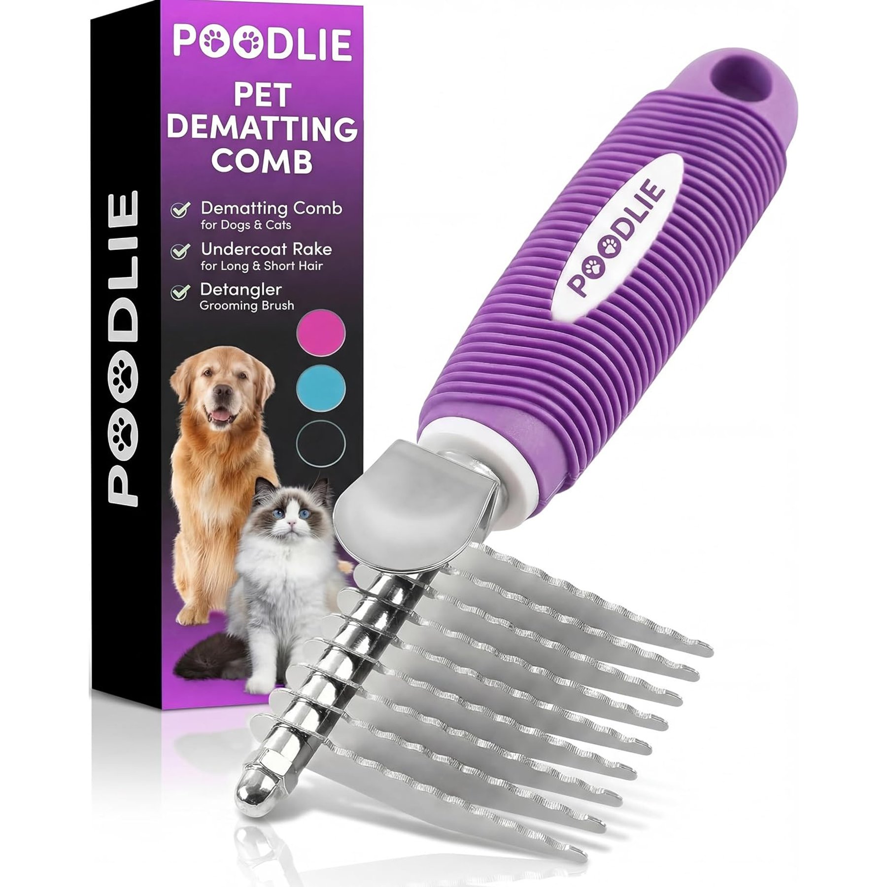 POODLIE Poodle Dematting Fur Rake Dog & Cat Comb Brush, Purple