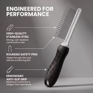 POODLIE Poodle Pet Detangling Dog & Cat Comb, Black