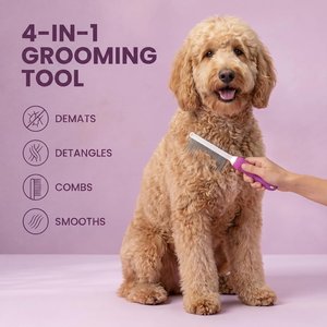 POODLIE Poodle Pet Detangling Dog & Cat Comb, Purple