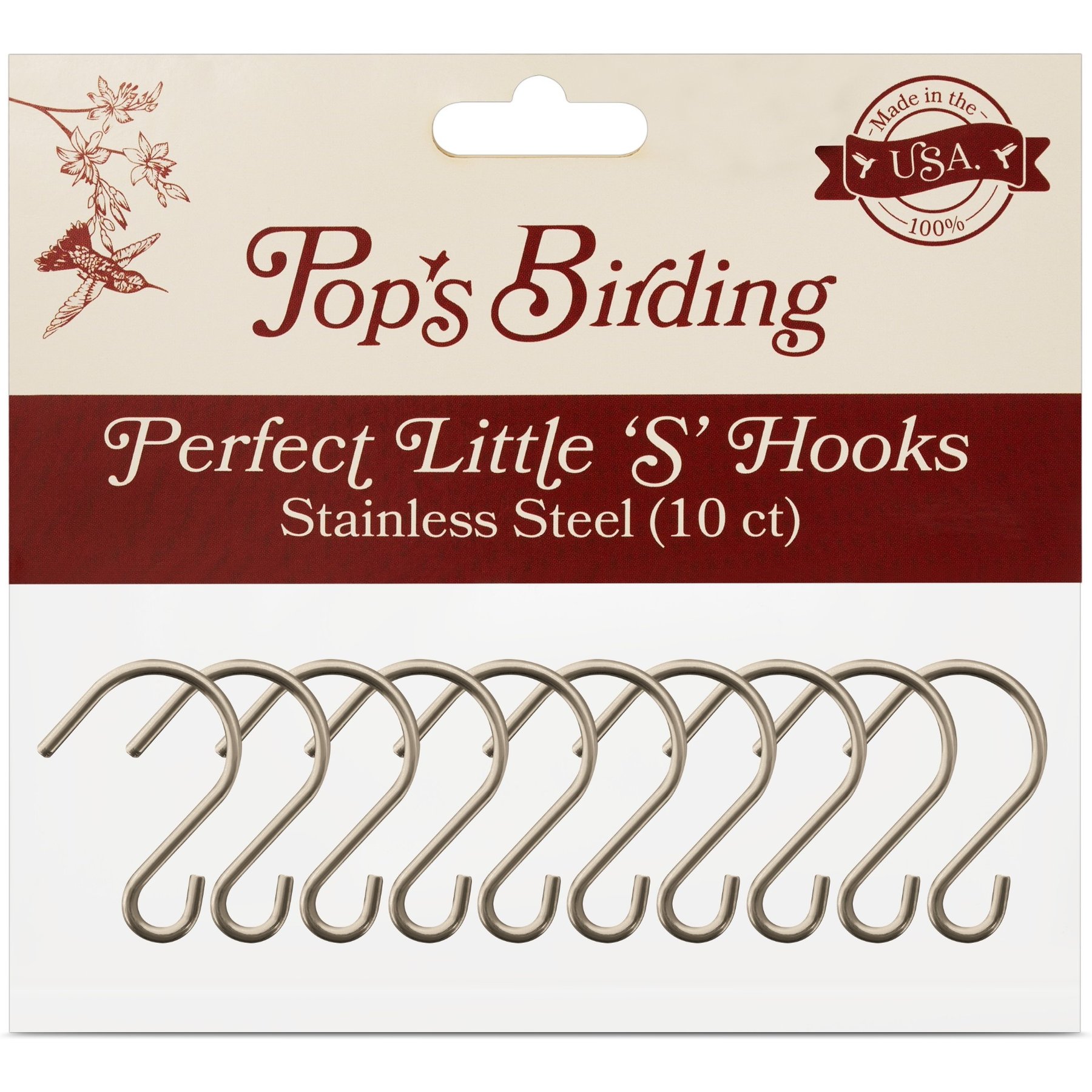 Pop's Birding Perfect Little Stainless 'S' Hooks, 10 count