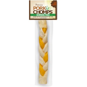 Pork Chomps 10-inch Braid Roasted Pork Skin & Peanut Butter Flavor Hard Dog Chew Treats