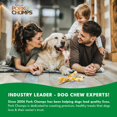 Show full view: Pork Chomps 10-inch Braid Roasted Pork Skin & Peanut Butter Flavor Hard Dog Chew Treats slide 8 of 9