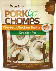 Pork Chomps 2.5-in Pressed Pork Skin Rings with Real Chicken Chew Dog Treats, 8 count