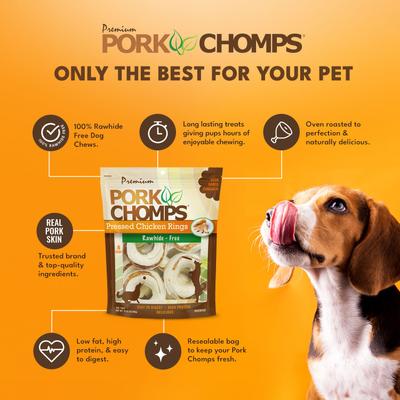 Show full view: Pork Chomps 2.5-in Pressed Pork Skin Rings with Real Chicken Chew Dog Treats, 8 count slide 5 of 9