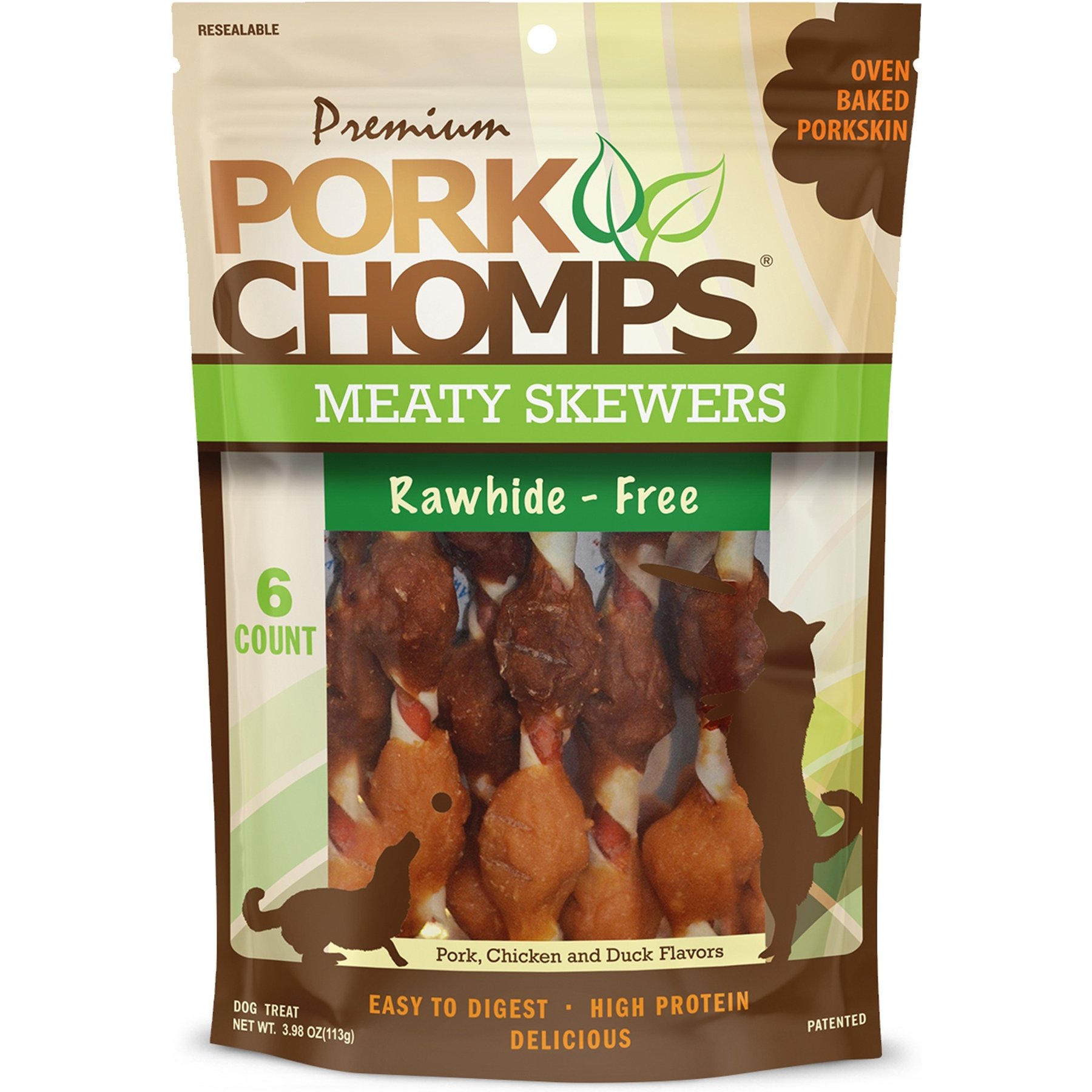 Pork Chomps 5-in Meaty Skewers Chew Dog Treats, 6 count