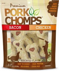 Pork Chomps Assorted Flavors Crunchy Bone Dog Treats, 12 count bag