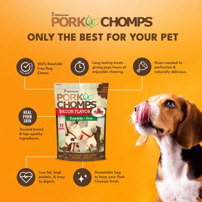 Show full view: Pork Chomps Bacon Flavor Knotz Dog Treats, 2.5-in, 12 count slide 5 of 10