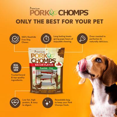 Show full view: Pork Chomps Bacon Flavor Knotz Dog Treats, 6 - 7 in, 8 count slide 5 of 11