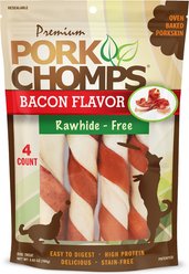 Pork Chomps Bacon Flavor Twists Dog Treats, Large, 4 count