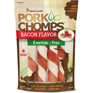 Pork Chomps Bacon Flavor Twists Dog Treats, Large, 4 count