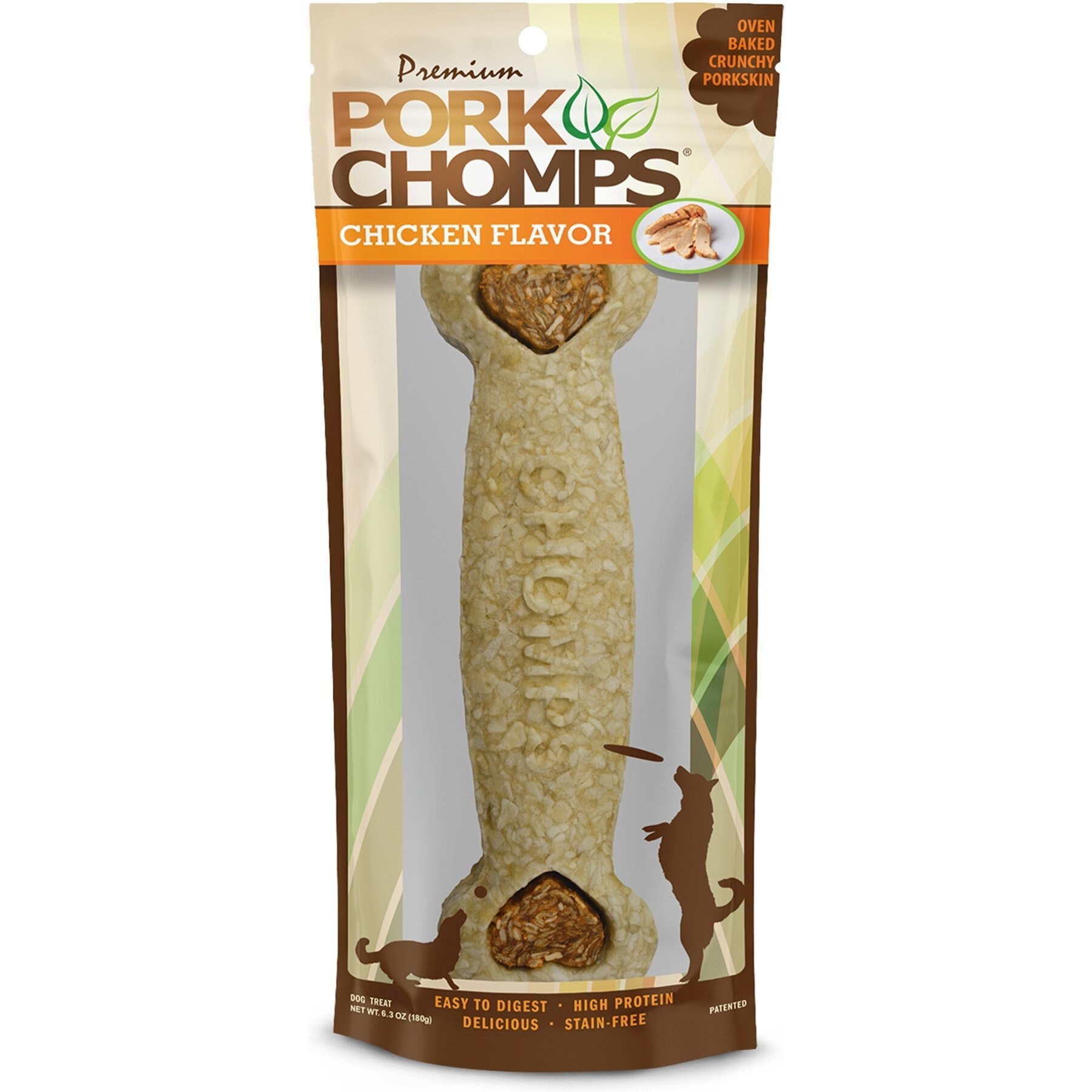 Pork Chomps Chicken Flavor Crunchy Bone Dog Treat, 8-in