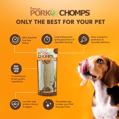 Show full view: Pork Chomps Chicken Flavor Crunchy Bone Dog Treat, 8-in slide 5 of 10
