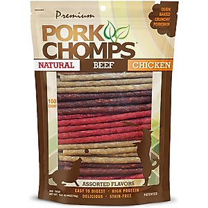 Pork Chomps Munchy Sticks Dog Treats, 100 count